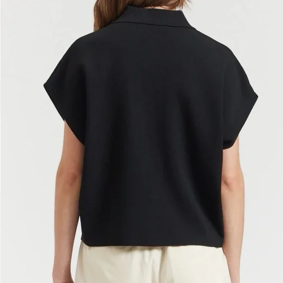 There-Elsewhere Black Collared Compact Knit Top S/M - Picture 6 of 11